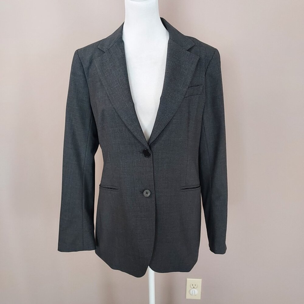 Theory Two Button Wool Blend Gray Blazer Size 8 - image 1